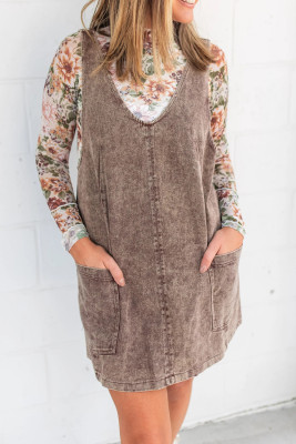 Goat Vintage Washed Denim V Neck Suspender Mini Dress