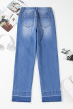 Sail Blue Raw Hem Unique Cuffs Straight High Rise Loose Jeans