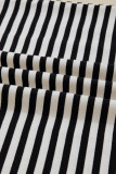 Black Striped Print Drop Shoulder Lace Trim Bracelet Sleeve Loose Top
