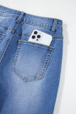 Sail Blue Raw Hem Unique Cuffs Straight High Rise Loose Jeans