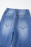 Sail Blue Raw Hem Unique Cuffs Straight High Rise Loose Jeans