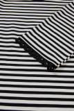 Black Striped Print Drop Shoulder Lace Trim Bracelet Sleeve Loose Top