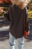 Carbon Grey Waffle Knit Patchwork Half Zipped Casual Sweatshirt