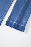 Sail Blue Raw Hem Unique Cuffs Straight High Rise Loose Jeans