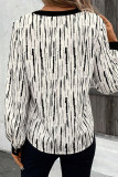 White Abstract Printed V Neck Fall Blouse