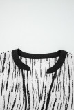White Abstract Printed V Neck Fall Blouse