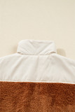 Chestnut Color Block Plush Patchwork Zipper Stand Neck Vest