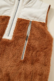 Chestnut Color Block Plush Patchwork Zipper Stand Neck Vest