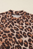 Brown Leopard Mock Neck Long Sleeve Mesh Top
