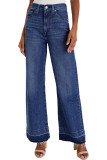 Navy Blue Raw Hem Unique Cuffs Straight High Rise Loose Jeans