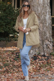 Khaki Quilted Snap Button Hooded Puffer Coat