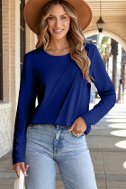 Navy Blue  Asymmetric Seam Detail Solid Color Long Sleeve Top