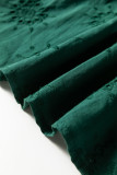 Blackish Green Embroidered Eyelet Pattern 3/4 Puffy Sleeve Swing Mini Dress