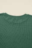 Evergreen Solid Color Raw Seam Patchwork Ribbed Drop Shoulder Sweatshirt