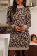 Khaki Leopard Print High Neck Shift Mini Sweater Dress