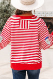 Red Stripe Sequin Santa Round Neck Raw Seam Detail Christmas Long Sleeve Top