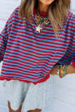 Red Stripe Exposed Seam Contrast Ribbed Trim Oversize Sweatshirt