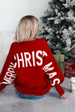 Fiery Red HO HO HO MERRY CHRISTMAS Drop Shoulder Loose Sweater