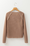 Smoke Gray Textured Round Neck Long Sleeve Top