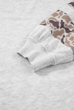 Light Grey Camouflage Patchwork Asymmetric Sleeve Plus Size Hoodie