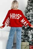 Fiery Red HO HO HO MERRY CHRISTMAS Drop Shoulder Loose Sweater