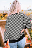 Black Stripe Santa Delivery Gift Sequin Patched Graphic Long Sleeve Top