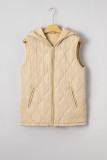 Pale Khaki Quilted Padded Casual Winter Jacket Vest w ith Fleece Lining
