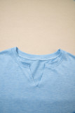 Myosotis Notched Neck Terry Raw Hem Long Sleeve Top