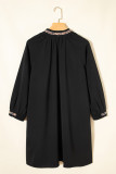 Black Contrast Trim V Neck Bracelet Sleeve Shift Mini Dress