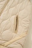Pale Khaki Quilted Padded Casual Winter Jacket Vest w ith Fleece Lining