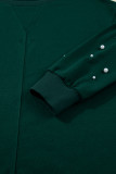 Dark Green Pearl Embellished Drop Shoulder Pullover Elastic Waist Mini Skirt Set