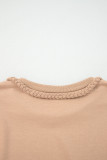 Light French Beige Braided Trim Puff Sleeve Dress