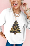 White Plush Leopard Tree Patched Drop Shoulder Sweatshirt