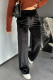 Black Shiny Velvet Drawstring High Waist Straight Leg Casual Pants
