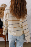 Multicolour Striped Buttoned Front V Neck Drop Shoulder Cardigan Sweater