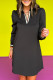 Black Striped Trim V Neck Collared Long Sleeve Shift Mini Dress