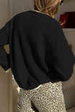 Black Leopard Bow Decor Split Cuff Contrast Trim Sweater
