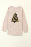 Apricot Leopard Christmas Tree Graphic Corded Sweatshirt