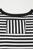 Black Stripe Exposed Seam Drop Shoulder Casual Pullover Top