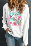 White Merry Christmas Fashion Print Cotton Blend Sweatshirt