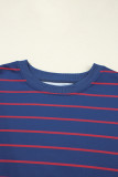 Blue Stripe Stylish Overlap Detail Drop Shoulder Pullover Sweatshirt