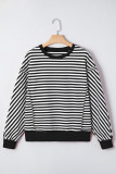Black Stripe Exposed Seam Drop Shoulder Casual Pullover Top