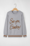 Light Grey See You Cowboy Embroidered Western Graphic Sweater