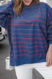 Blue Stripe Stylish Overlap Detail Drop Shoulder Pullover Sweatshirt