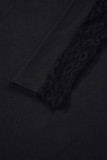 Black Leopard Mesh Patchwork Knit Long Sleeve Top