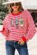 Red Stripe Christmas Nutcracker Sequin Patched Drop Shoulder Top