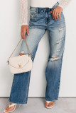 Myosotis Mid Rise Distressed Sneak Peek Straight Leg Jeans