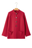 Fiery Red Collared Button Front Wrapped Cardigan Jacket