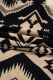Black Plus Size Western Aztec Pattern Half Button Collared Plush Sweatshirt