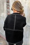 Black Contrast Trim Button up Sweater Cardigan